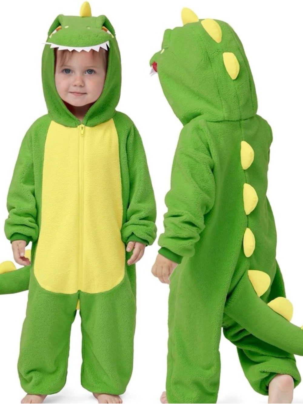Kids Green Dinosaur Onesie Costume with Yellow Belly